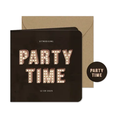 Uitnodiging party time festival letters met licht